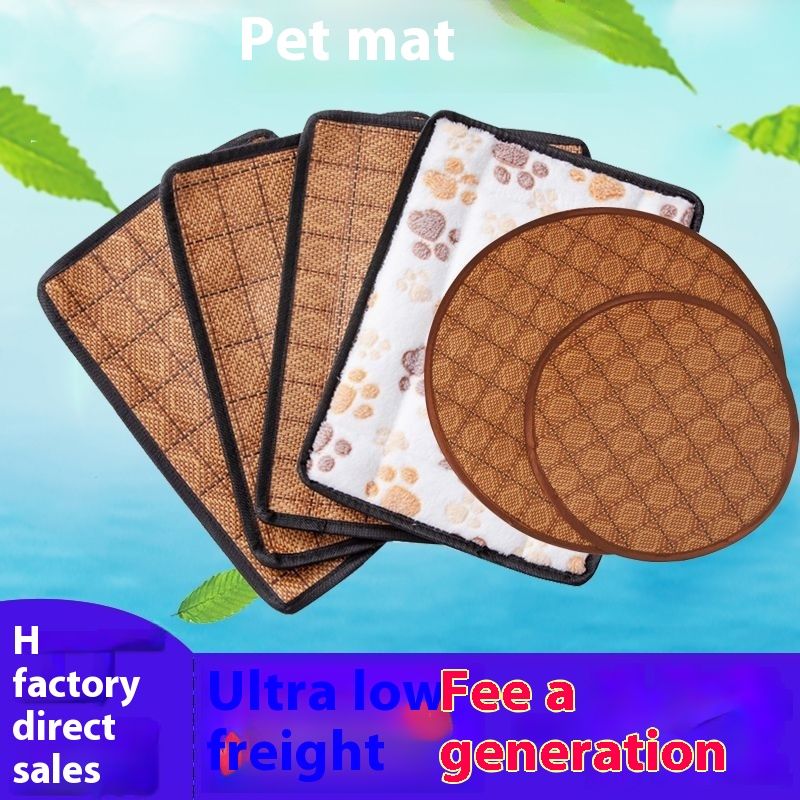 Nido para dormir de ratán tejido con tejido de bambú, estera de hierba, transpirable, refrescante, para verano, para gatos y perros_voghion.com