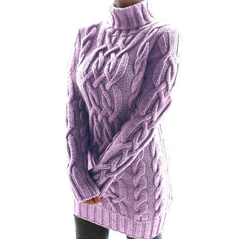 Damenbekleidung Pullover Damen Strickpullover Herbst und Winter verdickt zwei Revers Retro dicke Linie verdrehtes Kleid Wolle_voghion.com