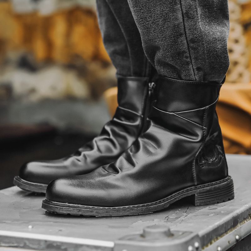 2024 Embroidered Side Zipper Plus Size Knight Boots Men's Leather Boots_voghion.com