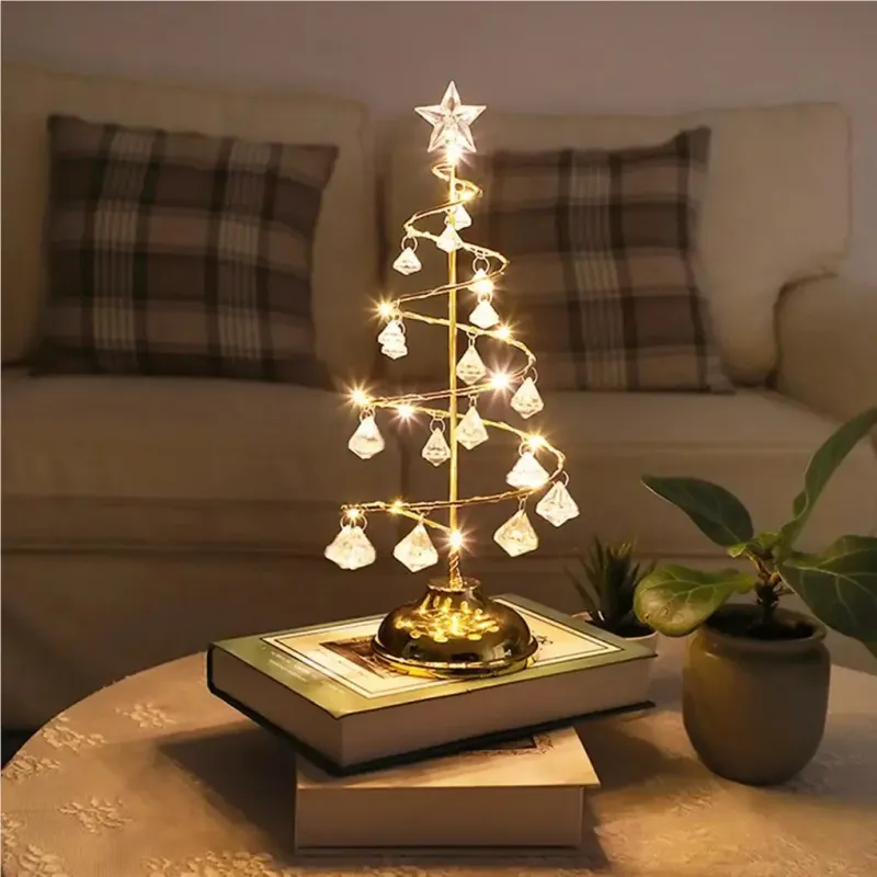 Kleine beleuchtete Weihnachtsbaum-Kristalldekorationslichter Mini Slim mit LED für Haushalts-Tischdekoration 241121_voghion.com