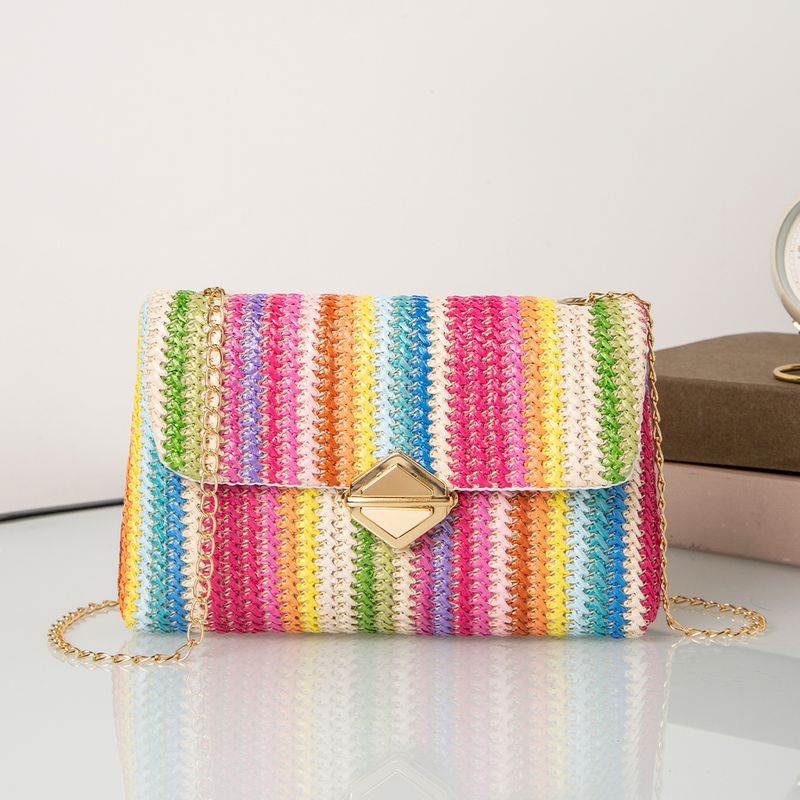 Summer Woven Crossbody Bag - Rattan Purse With Lock Closure & Chain Strap (Minimalist Style Versatile For Casual & Beach Outings)​​_voghion.com