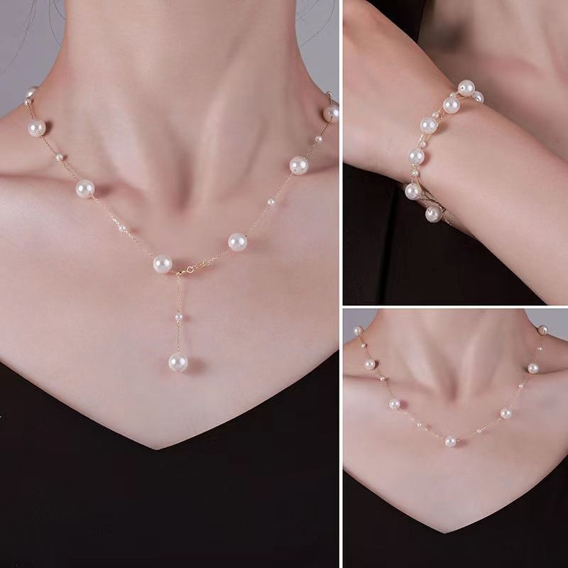 Argento puro con 4 diversi metodi di indossaggio, collana di perle stellate, lusso leggero, sensazione di alta qualità, versatile_voghion.com