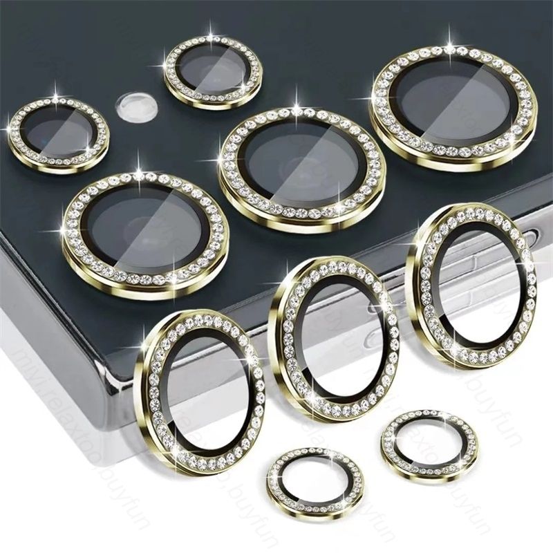 Bling 3D Diamant Metall Kamera Ring Skydd För Samsung S25 S24 Plus S23 S22 Ultra S 23 25 5G HD Härdat Glas Legering Linsskydd_voghion.com