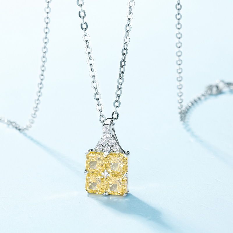 Atmosphärischer, modischer Anhänger mit brillanten farbigen Edelsteinen für Damen, S925 Silber, Eisblumenschliff, kohlenstoffreicher Diamant, Schlüsselbeinanhänger_voghion.com