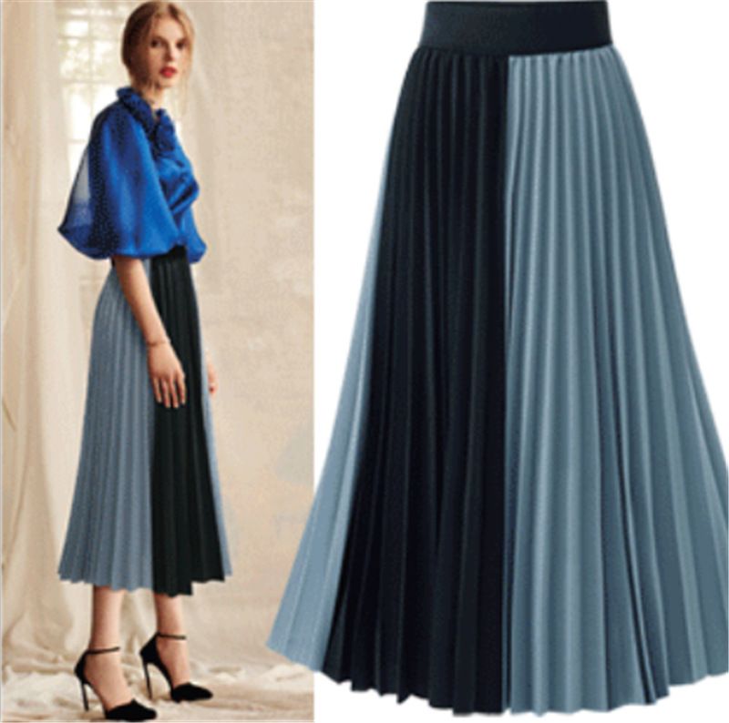Gonna midi in chiffon patchwork plissettato e piegato a blocchi di colore Verve Wind_voghion.com