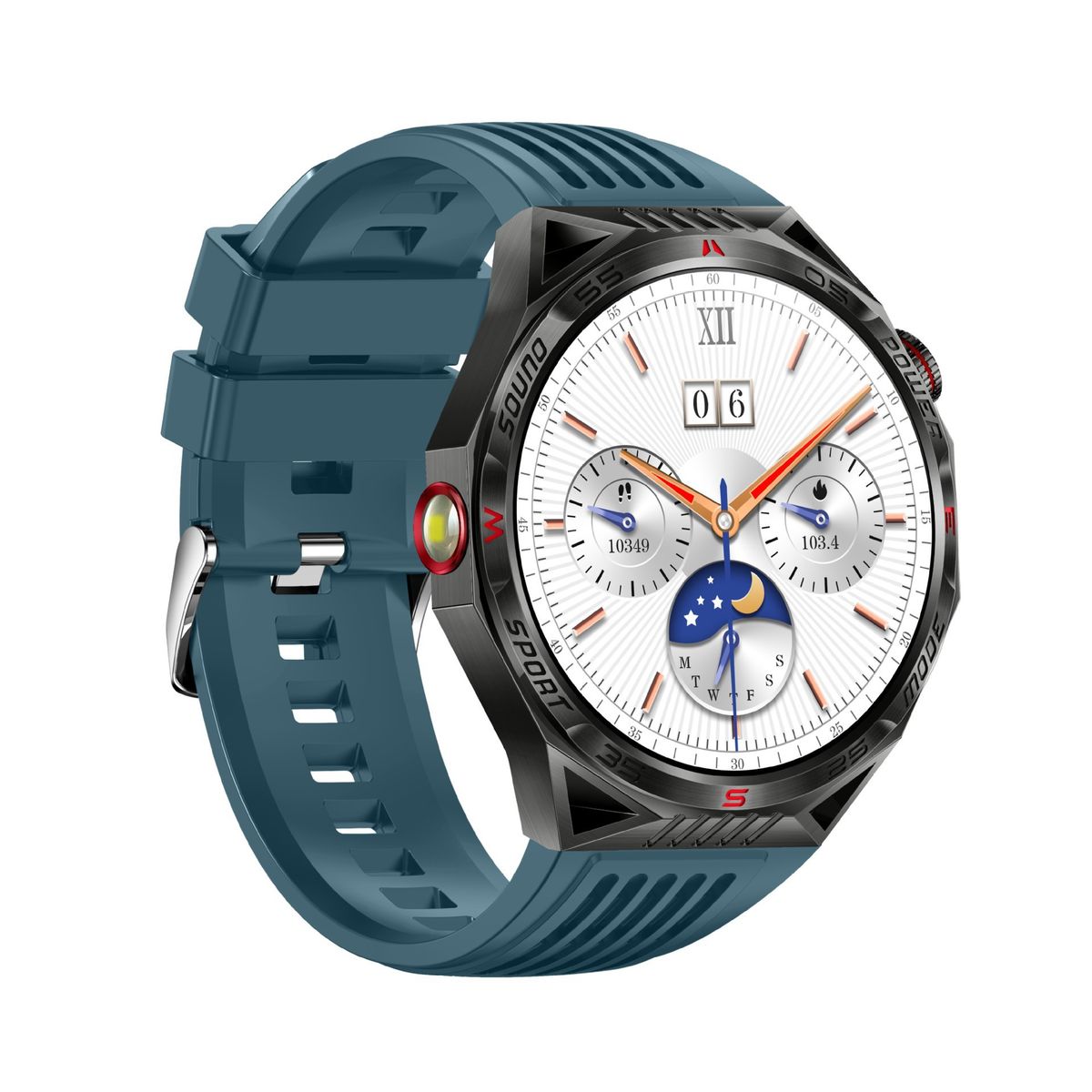 Smartwatch HT28 z okrągłym ekranem 1,85 cala, Bluetooth, laserem, latarką, kompasem i certyfikatem wodoodporności, monitorowaniem sportu_voghion.com