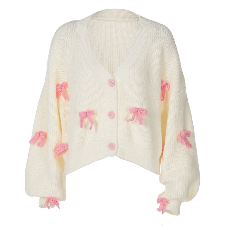 European And American Niche Design Bow Decoration Women's Sweater Women's Autumn And Winter High End Lazy Style Knitted Cardigan Cross Border_voghion.com