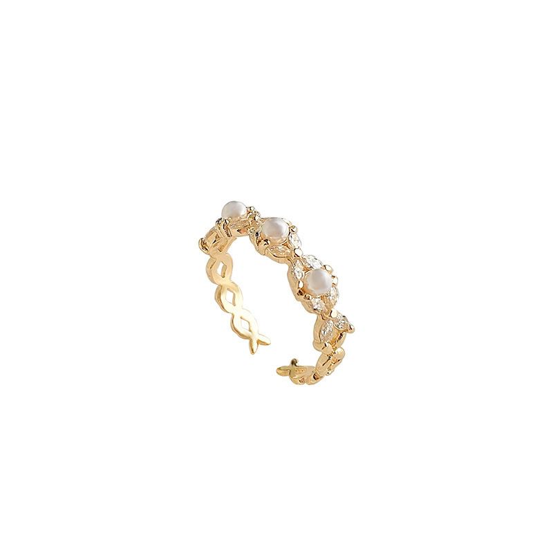 Bague ajustable avec ouverture pour femme, style tendance et cool, bague d'index en perles de zircon, version coréenne, or véritable_voghion.com
