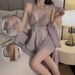 Sexy Ice Silk Large Size Pajamas Plus Chest Pads Gather Bow Nightgown Robe Loungewear Set_voghion.com