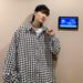 Spring and Autumn Couple Twill Grid Long Sleeve Shirt for Men's Casual Trendy Ins Loose Rascal Jacket_voghion.com