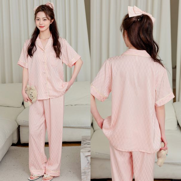 Pajamas Ladies Printed Short Sleeve Trousers Two-piece Set Loose Ladies Loungewear F_voghion.com