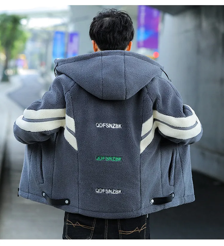 Men's Clothing Men's Lamb Fleece Cotton Coat Autumn And Winter Hooded Cotton Jacket Teenagers Plus Velvet Thickened Granular Fleece Warm Cotton Coat_voghion.com