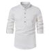 Herren Leinenhemd Henry Langarm Baumwolle Strand Yoga Loose Fit Stehkragen Top_voghion.com