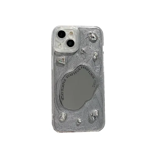 Funda para teléfono móvil con espejo de piedras preciosas con pigmento gris adecuada para iPhone 15 promax funda para teléfono móvil 14 Apple 13 pegamento 12 borde galvanizado_voghion.com