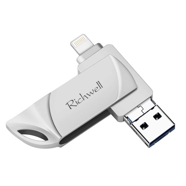 Richwell DXZ128 USB Flash Disk 128G 3 in 1 Micro USB + 8 Pin + USB 3.0 Compatible IPhone & IOS(Rose Gold)_voghion.com