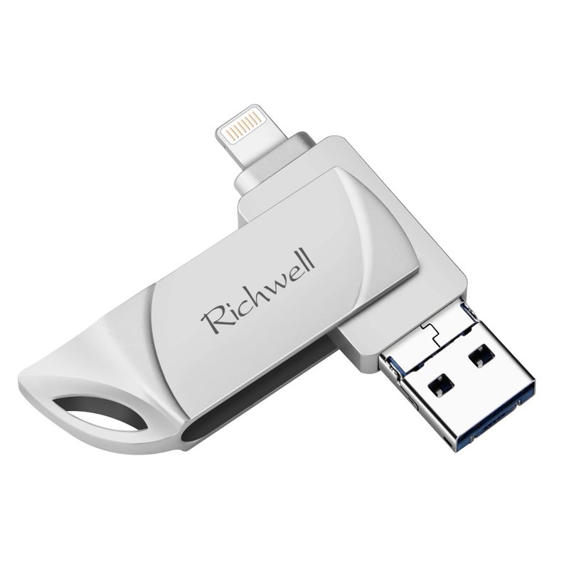 Richwell DXZ128 USB-minnepinne 128G 3-i-1 mikro-USB + 8-pinners + USB 3.0 kompatibel med iPhone og iOS (roségull)_voghion.com