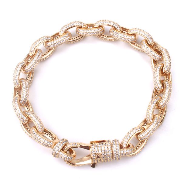 Bracciale a maglie cubane per uomo e donna con pietre completamente pavé e chiusura a moschettone, bracciale a catena con croce hip hop, elegante accessorio di moda unisex_voghion.com
