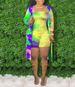 INS New Casual Home Sexy Tie-Dye Jumpsuit Long Sleeve Cardigan Two-Piece Set For Women_voghion.com