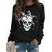 Simple Pullover Crew Neck Top Long Sleeve Bone Print Loose Sweatshirt_voghion.com