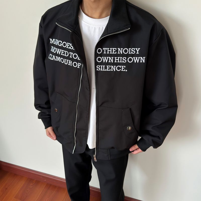 Vintage Letterman Baseball Jacket For Men - Retro Bomber Style Zip-Up Coat, Unisex Casual Outerwear For Spring & Fall​_voghion.com
