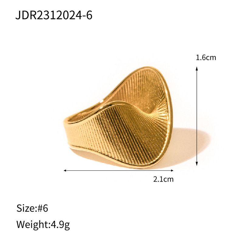 Neuer gedrehter Ring aus goldenem Edelstahl mit Streifen und einzigartigem Design, asymmetrischer Ring_voghion.com