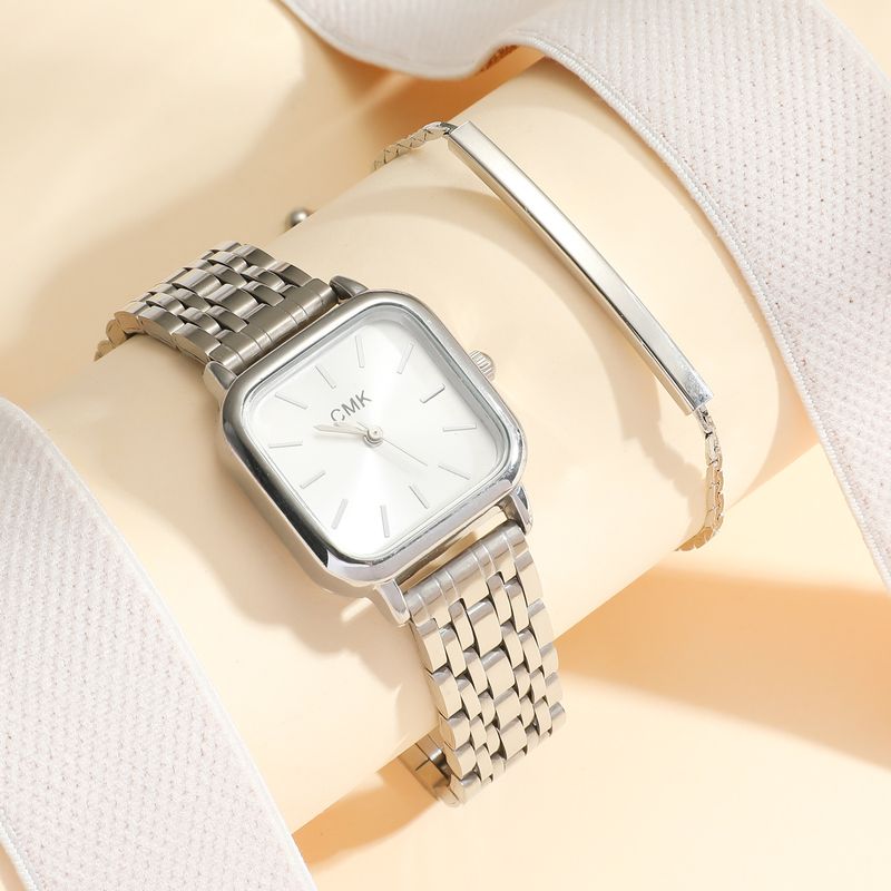 Women's watch set Square simple steel band quartz watch 2pcs/set_voghion.com