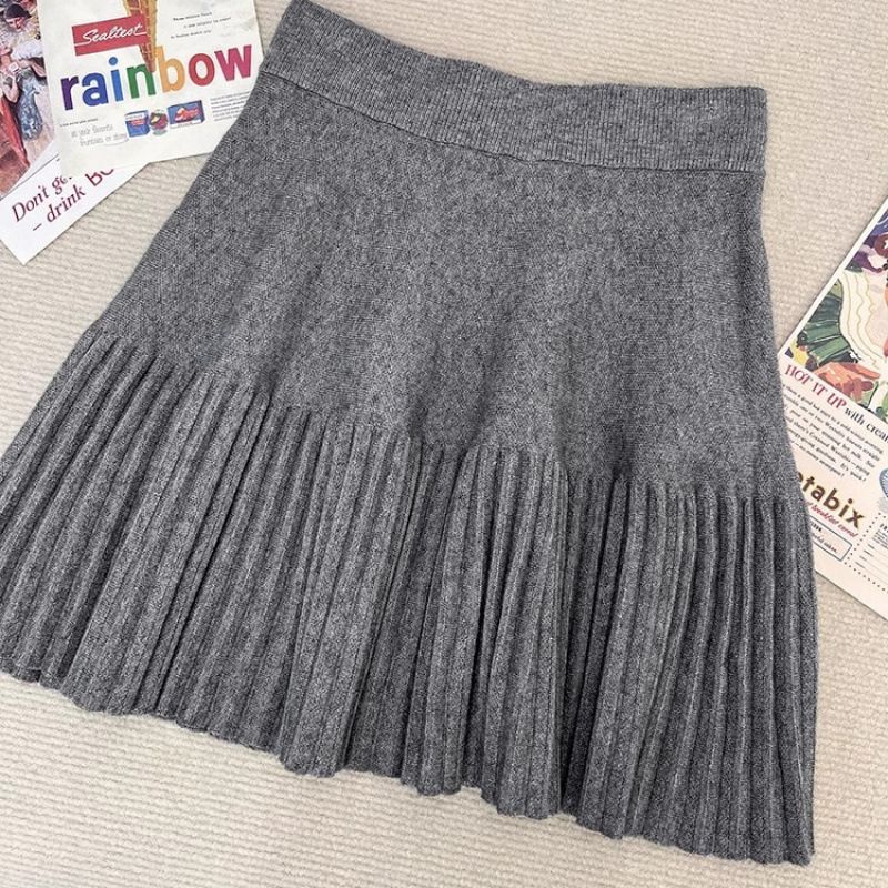 Completo gonna in maglia in stile coreano da donna - Completo due pezzi retrò Y2K per donna_voghion.com