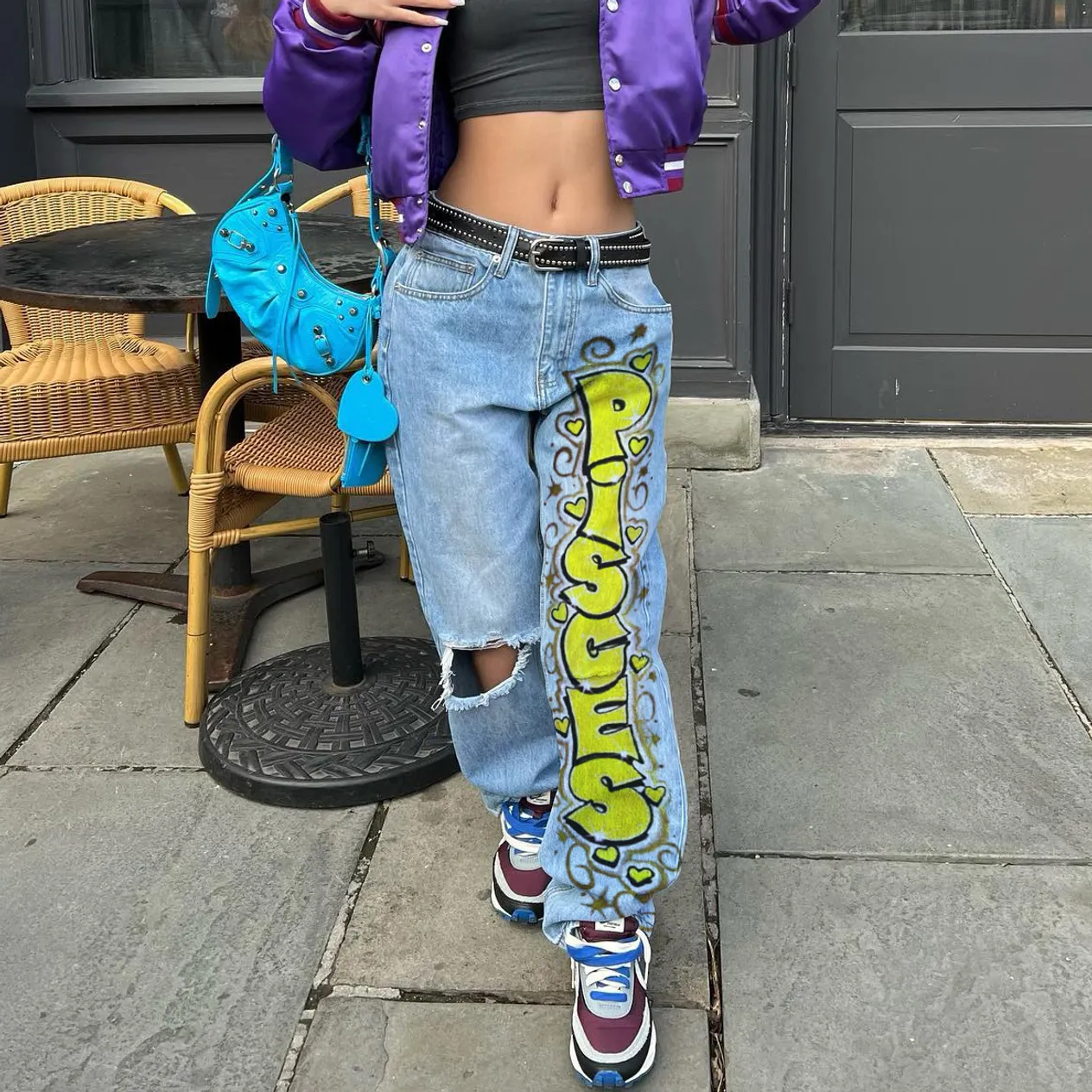 Pantalon droit poncé taille haute pour femmes, trou imprimé de rue, bootcut jeans2514_voghion.com