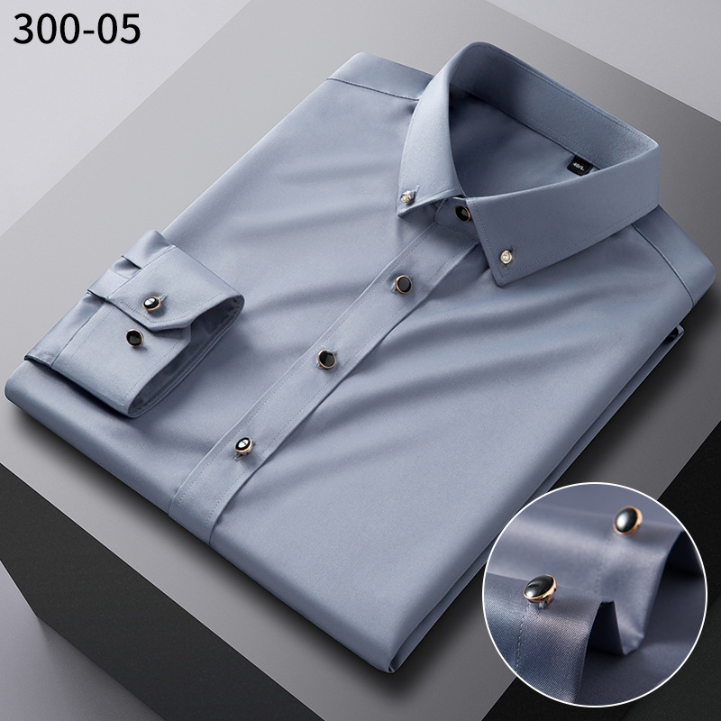 Herrenbekleidung Herren Premium Satinhemd Langarm Slim Fit Stretch Knitterfreies Arbeitshemd mit Knopfdetail Glattes, drapiertes Oberhemd​_voghion.com
