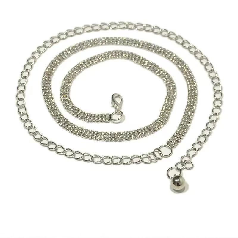Fashion Women's Full Diamond Metal Waist Chain Sweet Three Row Diamond Inlaid Metal Decorative Waist Chain_voghion.com