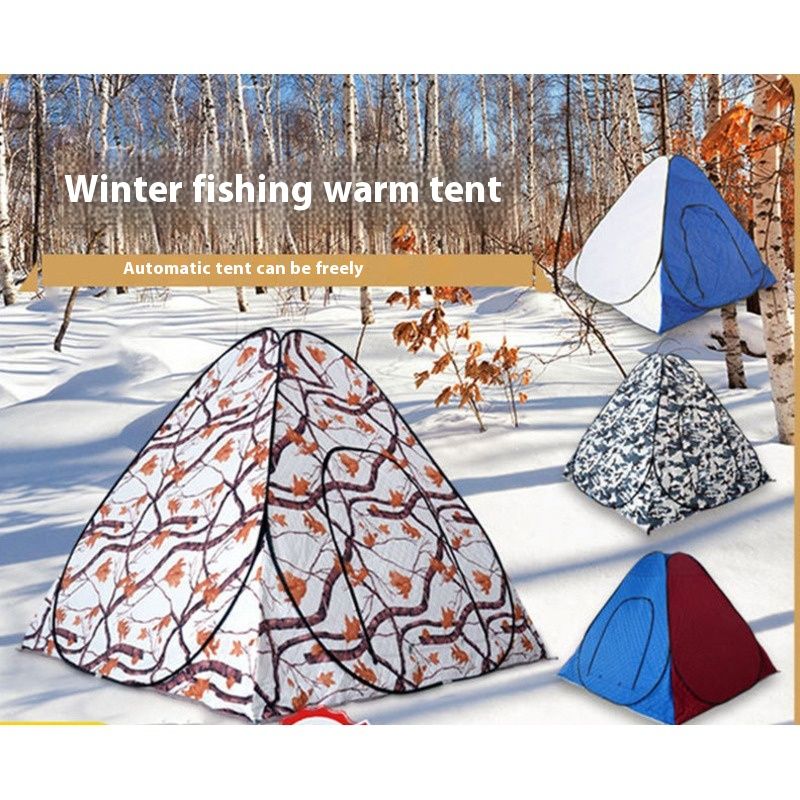 Ice fishing outdoor camping, warm thickened structure, cotton sandwich camouflage tent, winter triangular tent_voghion.com