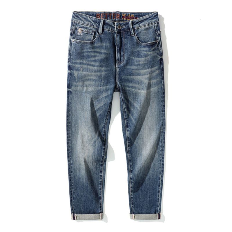 Abbigliamento da uomo Jeans da uomo nuova primavera marchio di tendenza pantaloni lunghi da uomo slim fit a nove punte di lusso leggero di fascia alta con piedi piccoli_voghion.com