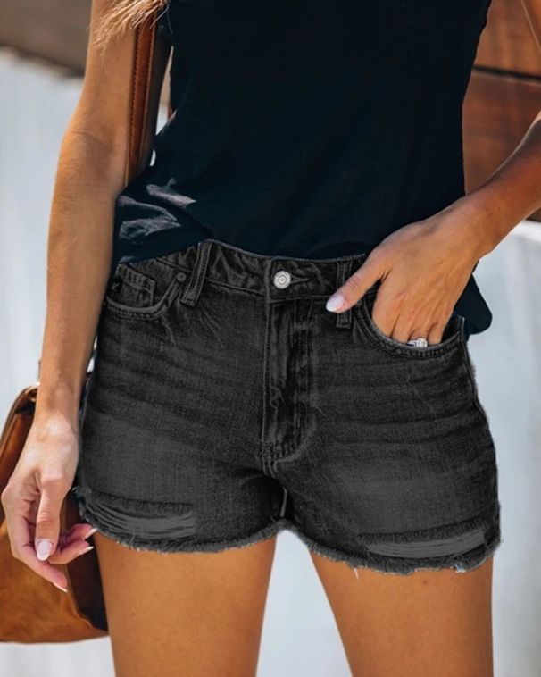 Verwaschene, zerrissene Freizeit-Shorts-Jeans für Damen_voghion.com