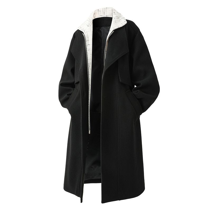 Double-Collar Wool-Blend Overcoat – Winter Layered Trench Coat For Men (M-3XL, Black/White Trim)_voghion.com