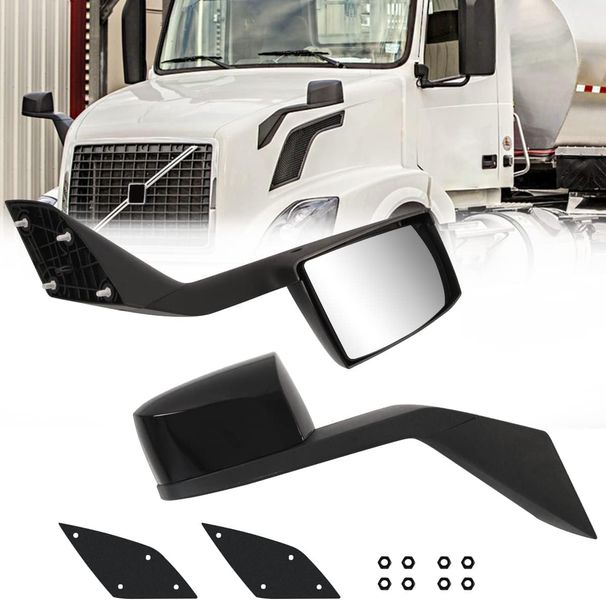 Black Hood Mirrors Assembly Pair Set Replacement With Mounting Kit Fit For Volvo VNL 2000-2015 Accessories Driver And Passenger Side_voghion.com