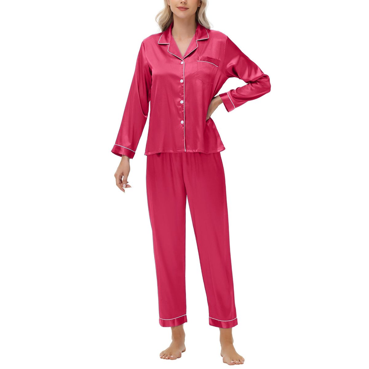Underwear Sleepwears Seid Pyjamas Damen Langarm Satin Grouss Gréisst Pyjamas Heem Kleeder_voghion.com