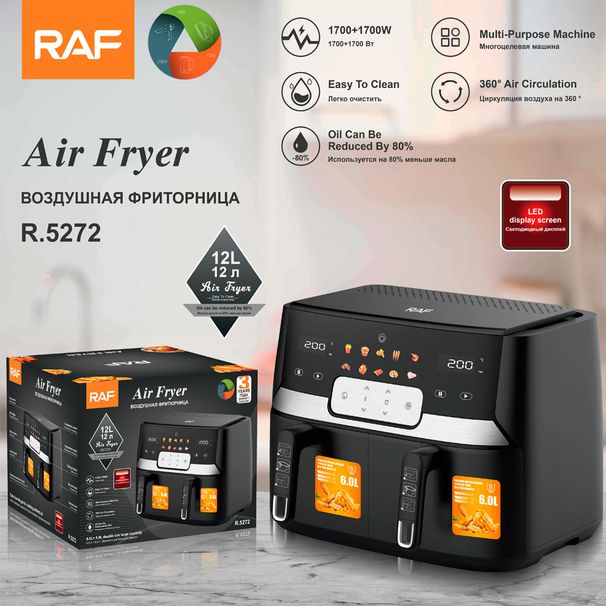 RAF EU Standard Cross-Border Tank Air Fryer Chamber Large Capacity Multi-Function Pot Dual Basket Smart Touch Screen_voghion.com