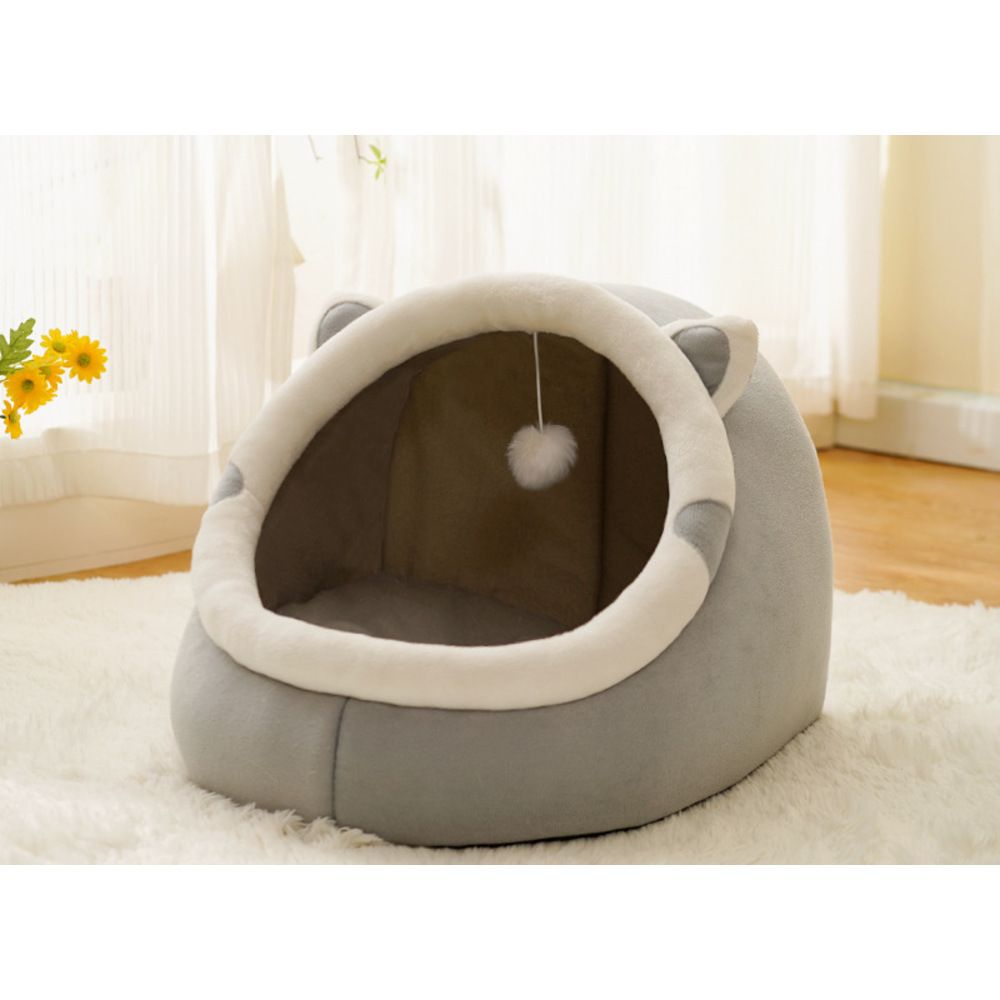 Winterplüsch Halbgeschlossenes warmes Katzenbett Weich Bequem Tiefschlaf Abnehmbar Waschbar Einfach Grau_voghion.com