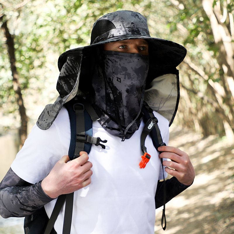 Summer Cycling & Hiking UV Protection Set - Cooling Ice Silk Arm Sleeves, Face Mask & Adjustable Sun Hat_voghion.com