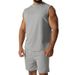 New Summer Sleeveless Sports Suit Casual Thin Top Solid Color Vest Two-Piece Set For Men_voghion.com