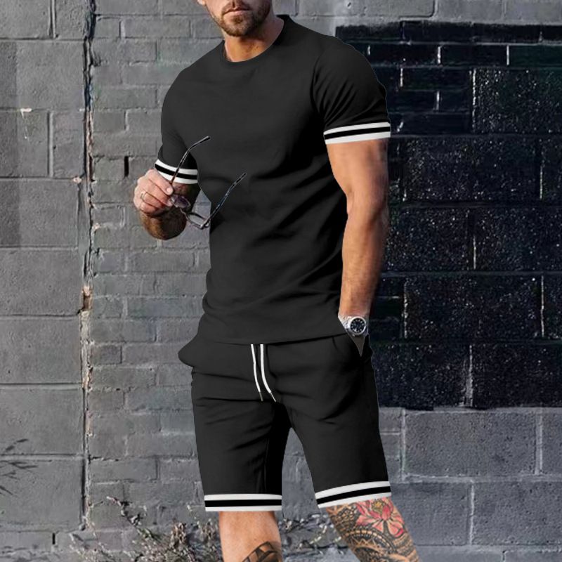 Herrenbekleidung Sommer Lockerer Anzug Kurzarm Shorts Sport Freizeit Rundhals Zweiteiliger Anzug_voghion.com