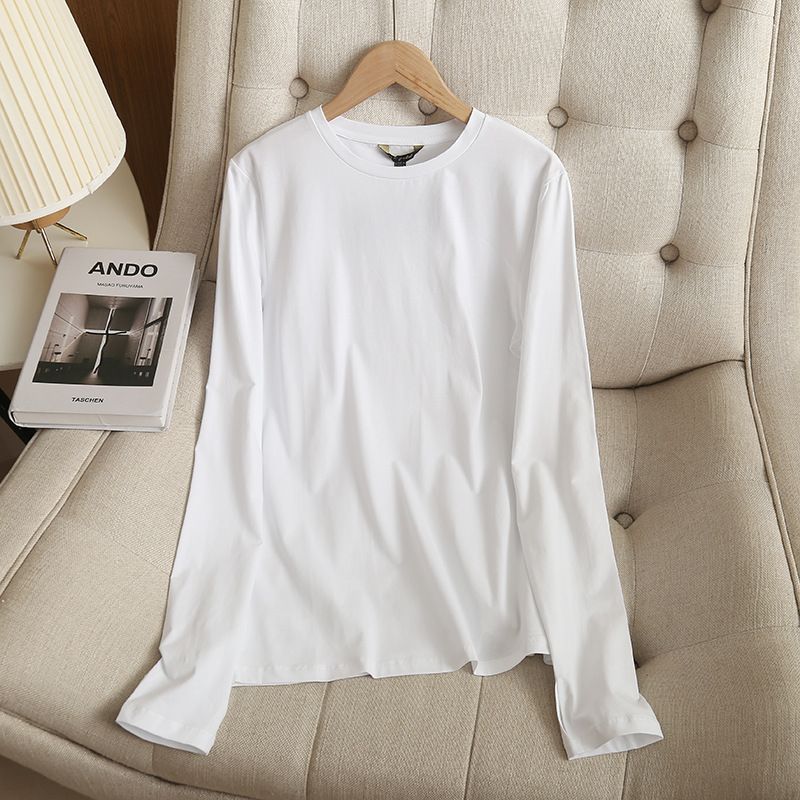 Damen-T-Shirt mit Rundhalsausschnitt, langen Ärmeln, Basic-Stil, schmale Passform, elastisches Oberteil, Fingerloch-T-Shirt_voghion.com
