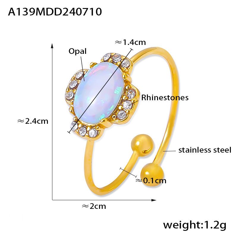 Australian Water Diamond Niche Light Luxury Adjustable Open Stainless Steel Gold-Plated Women's Ring_voghion.com
