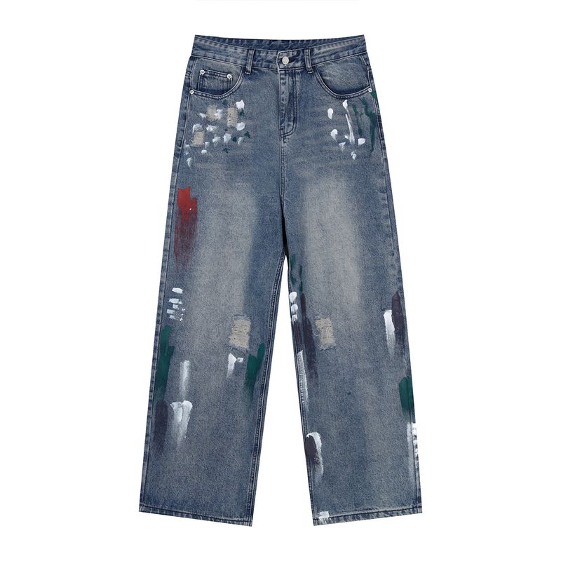 Herrenbekleidung | Four Seasons New Style Ripped Hole Design Schlankmachende Jeans mit weitem Bein für Herren_voghion.com