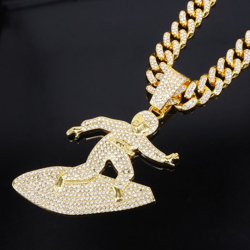 Unisex Alloy Jewelry Skateboard Boy Full Diamond Pendant Men's Hip Hop Style Personality Accessories Necklace_voghion.com