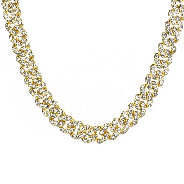 Catena a maglie cubane da uomo a 4 file con zirconi, design a rombi in stile hip hop, in lega di zinco con galvanica, lunghezza regolabile da 7 a 30 pollici_voghion.com