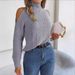 Autumn And Winter Casual Off-shoulder High-neck Hollow-out Long-sleeved Knitted Pullover Sweater Women's Clothing_voghion.com