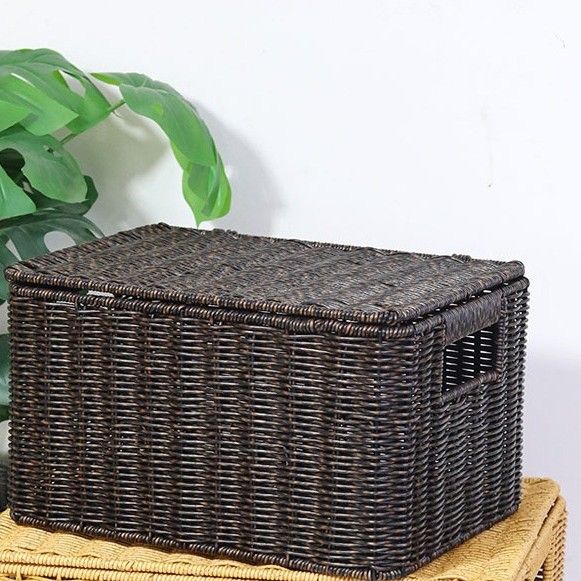 Woven Storage Basket With Lid - Multi-Use Organizer For Clothes, Bedroom & Outdoor (Rattan-Look, Breathable & Stylish)_voghion.com