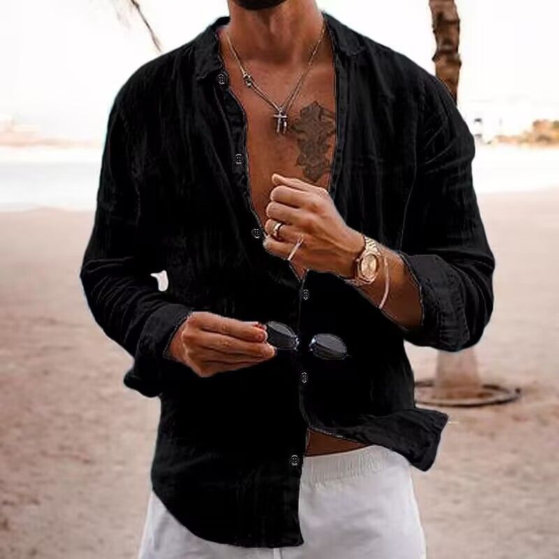 Abbigliamento maschile 2025 Camicia a maniche lunghe da uomo, tinta unita, stile casual_voghion.com