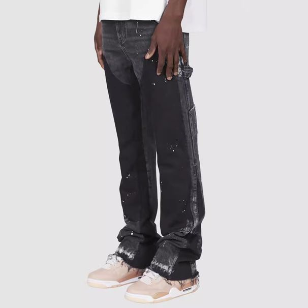 Men's Clothing Overalls Hot Selling Elastic Patch Denim Layered Flared Pants_voghion.com